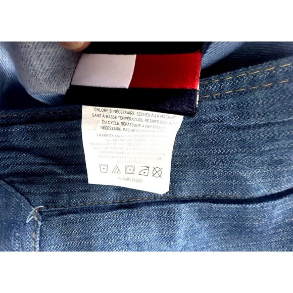 PAIR TOMMY HILFIGER Pillow Shams Standard Denim Blue Flanged Buttons Topstitch - Picture 2 of 13